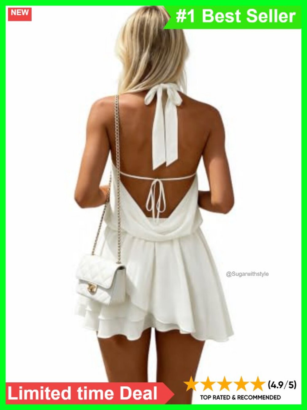 Halter Mini Dress with Built In Safety Shorts Cowl Neck Tie Back